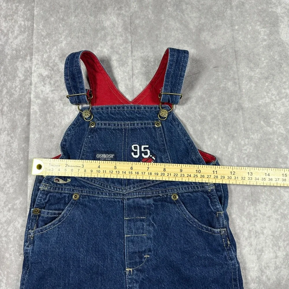 Vintage OshKosh Bgosh Kids 18M Blue Denim Red Lined Football Owl Overalls 90s